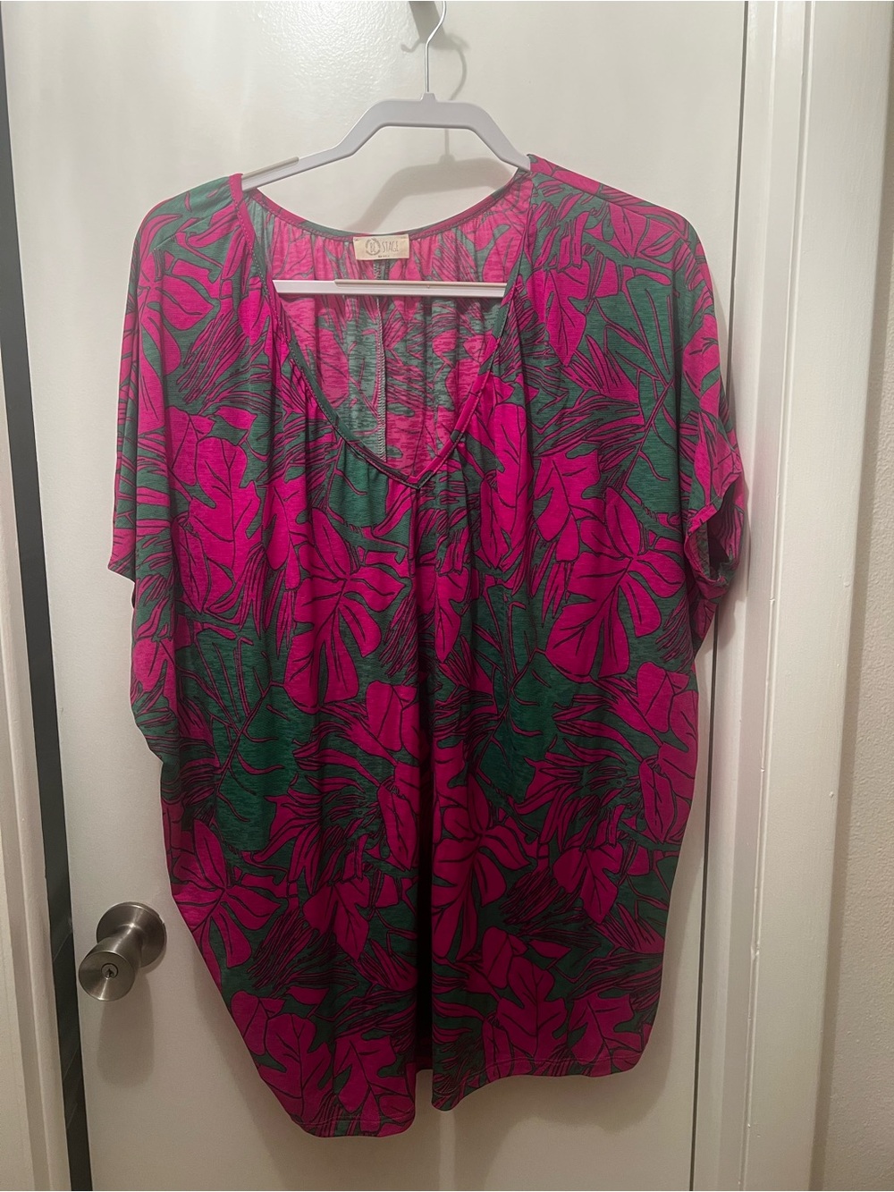 Be Kind Pink Green Floral V-Neck Women’s Top with Dolman Sleeves
